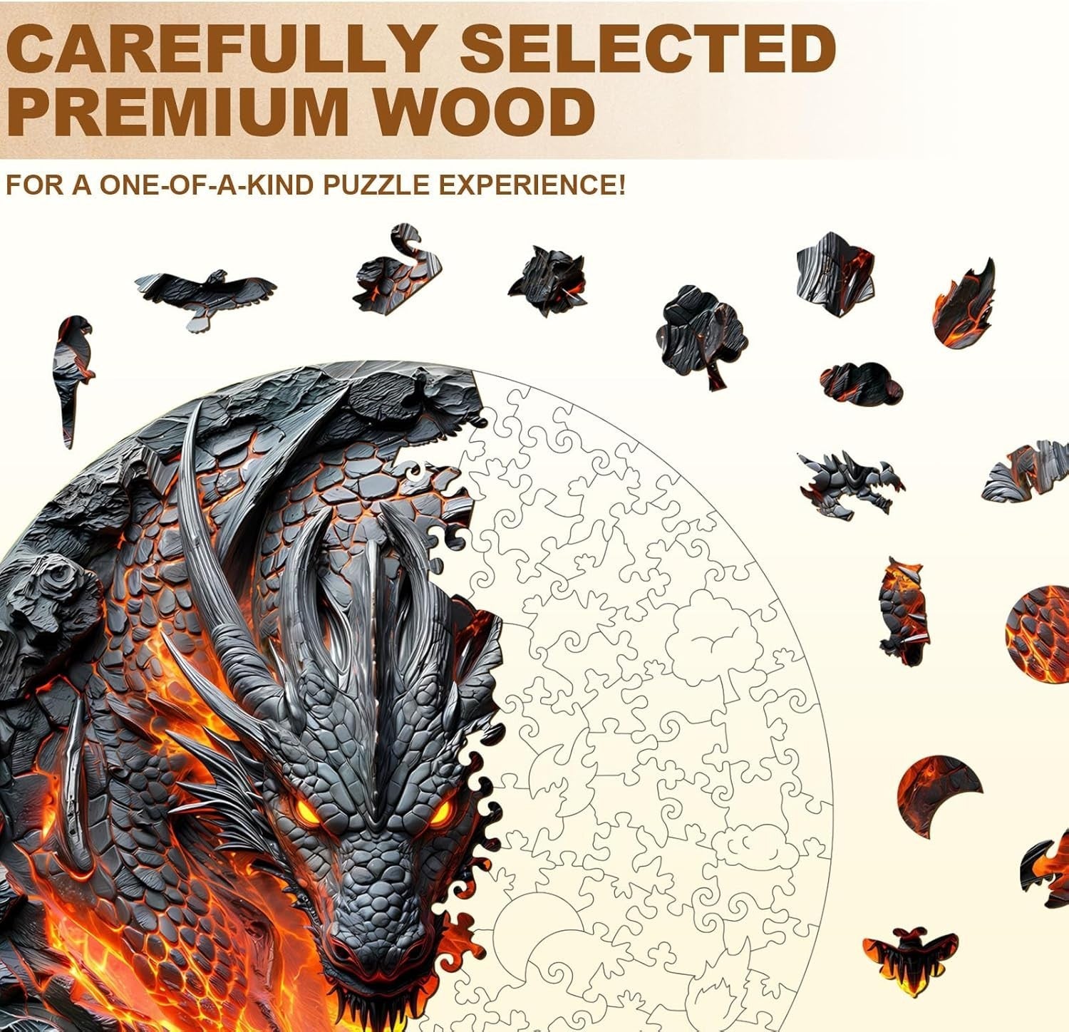 3D Flame Dragon Wooden Puzzle 270 Piece Animal Jigsaw Wall Art Gift