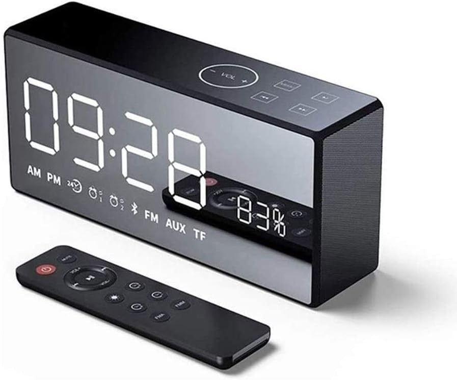 Black Digital Alarm Clock Bluetooth Speaker LED Display Remote 3D Sound