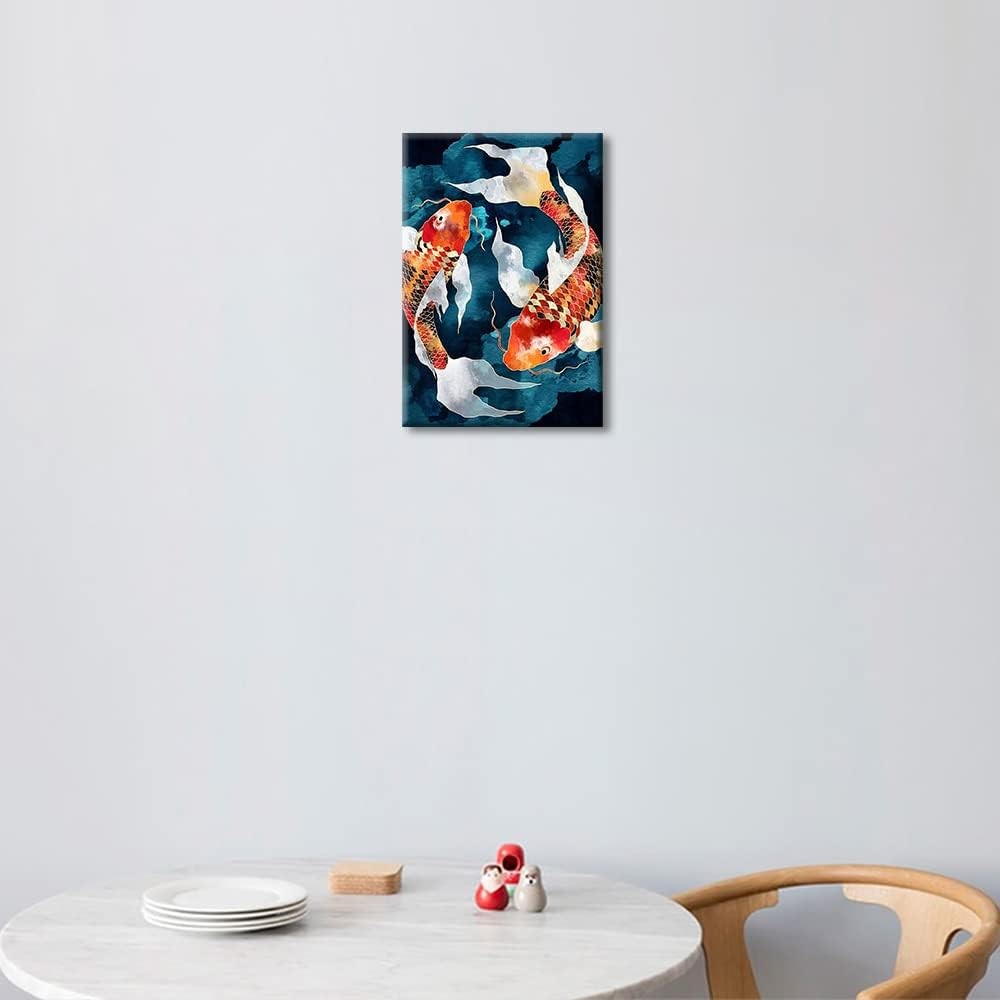 Lucky Koi Fish Canvas Wall Art Colorful Modern Feng Shui Living Room Decor