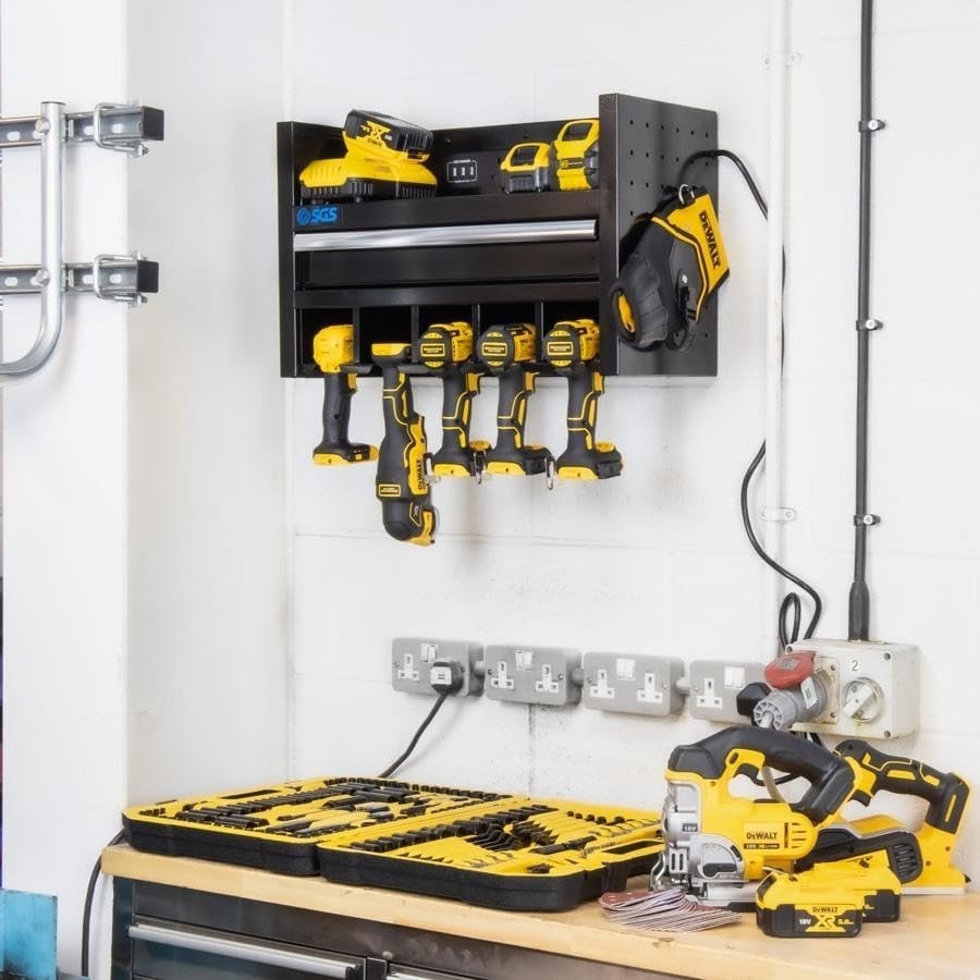 22in Wall Mount Power Tool Charging Station Rack Drawer USB Sockets