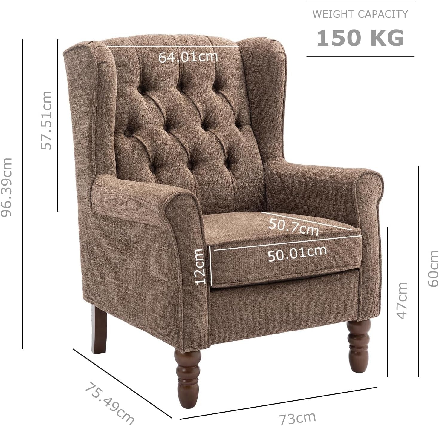Mid‑Century Modern Wingback Accent Chair – Brown Upholstered Armchair