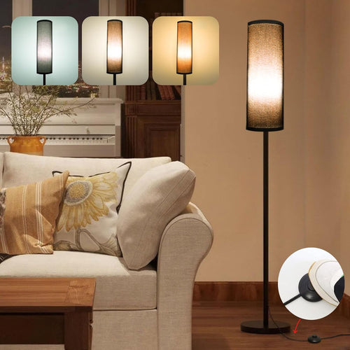 Tall Floor Lamp Black Fabric Shade 68in Standing Light Foot Switch