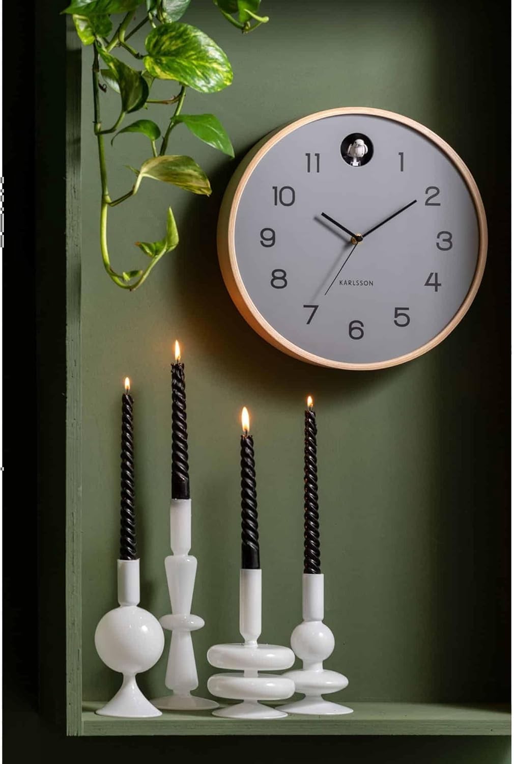 Modern Cuckoo Wall Clock Silent Wood Grey Minimalist Home Office Decor
