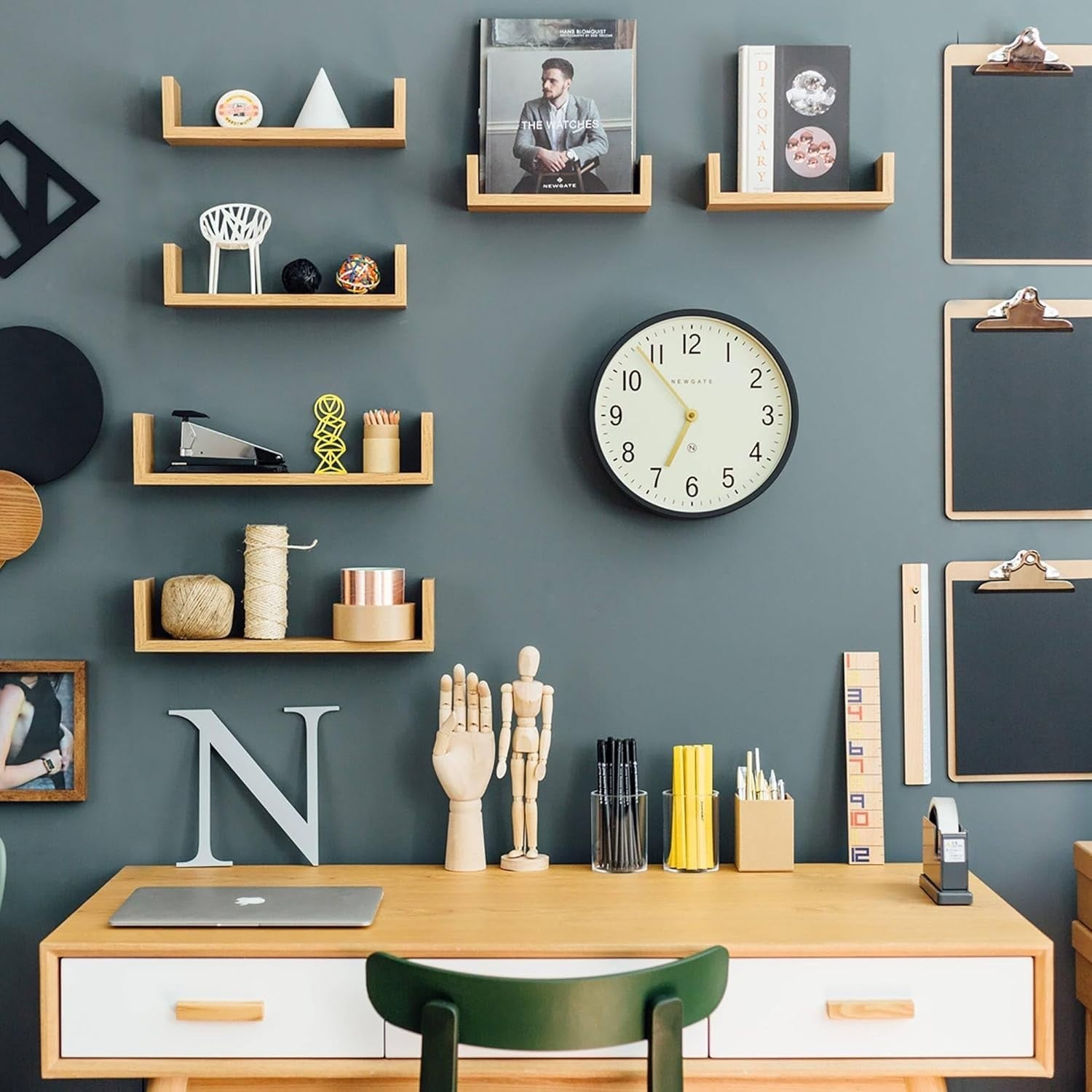 Silent Wall Clock 30cm Grey Metal Retro Modern Office Kitchen Decor