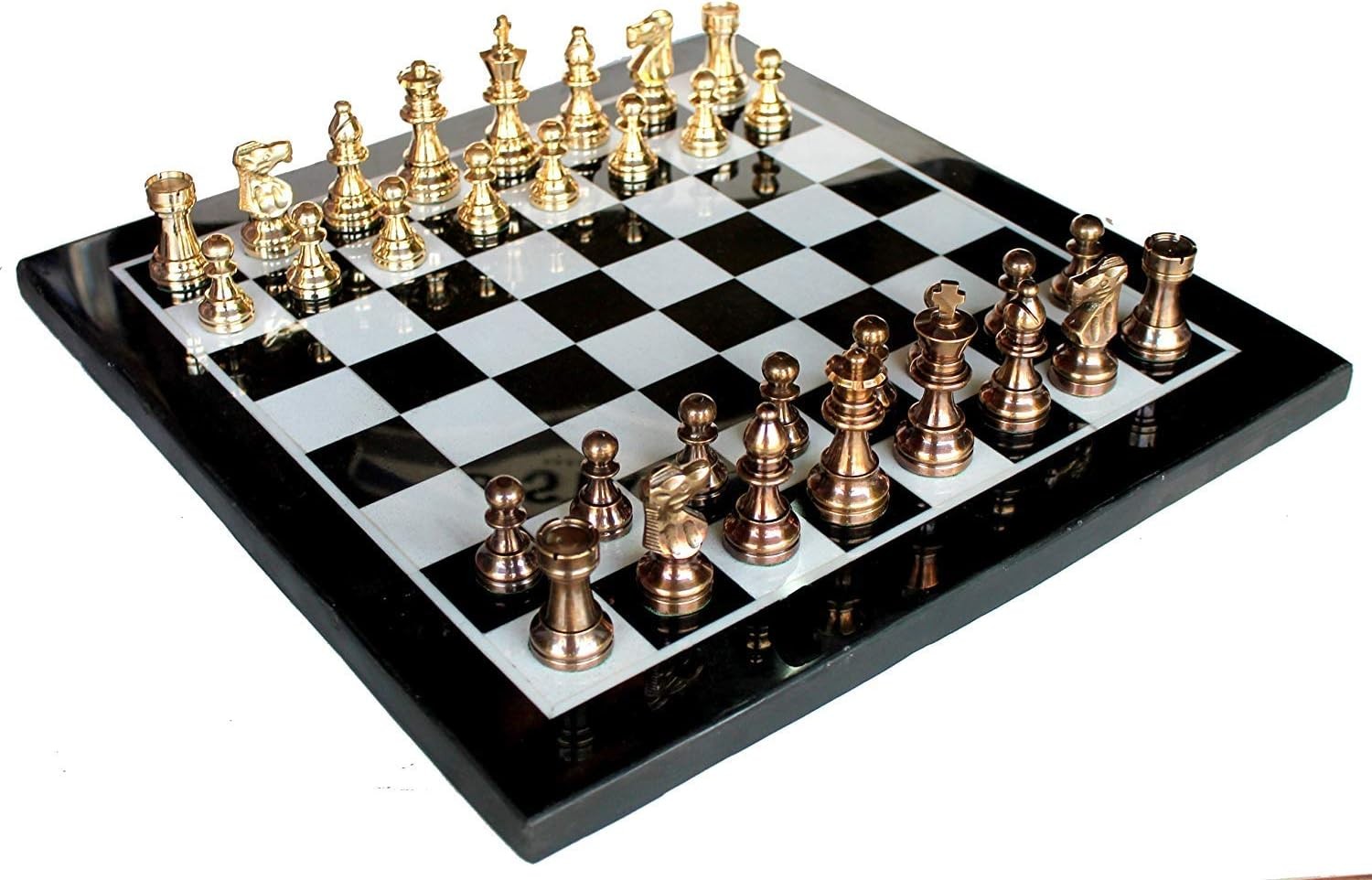 Luxury 15" Marble Chess Set with Brass Pieces | Handcrafted Stone Board
