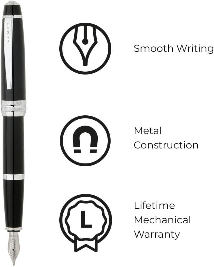 Luxury Black Fountain Pen – Medium Nib, Refillable, Gift Box, Smooth Writing