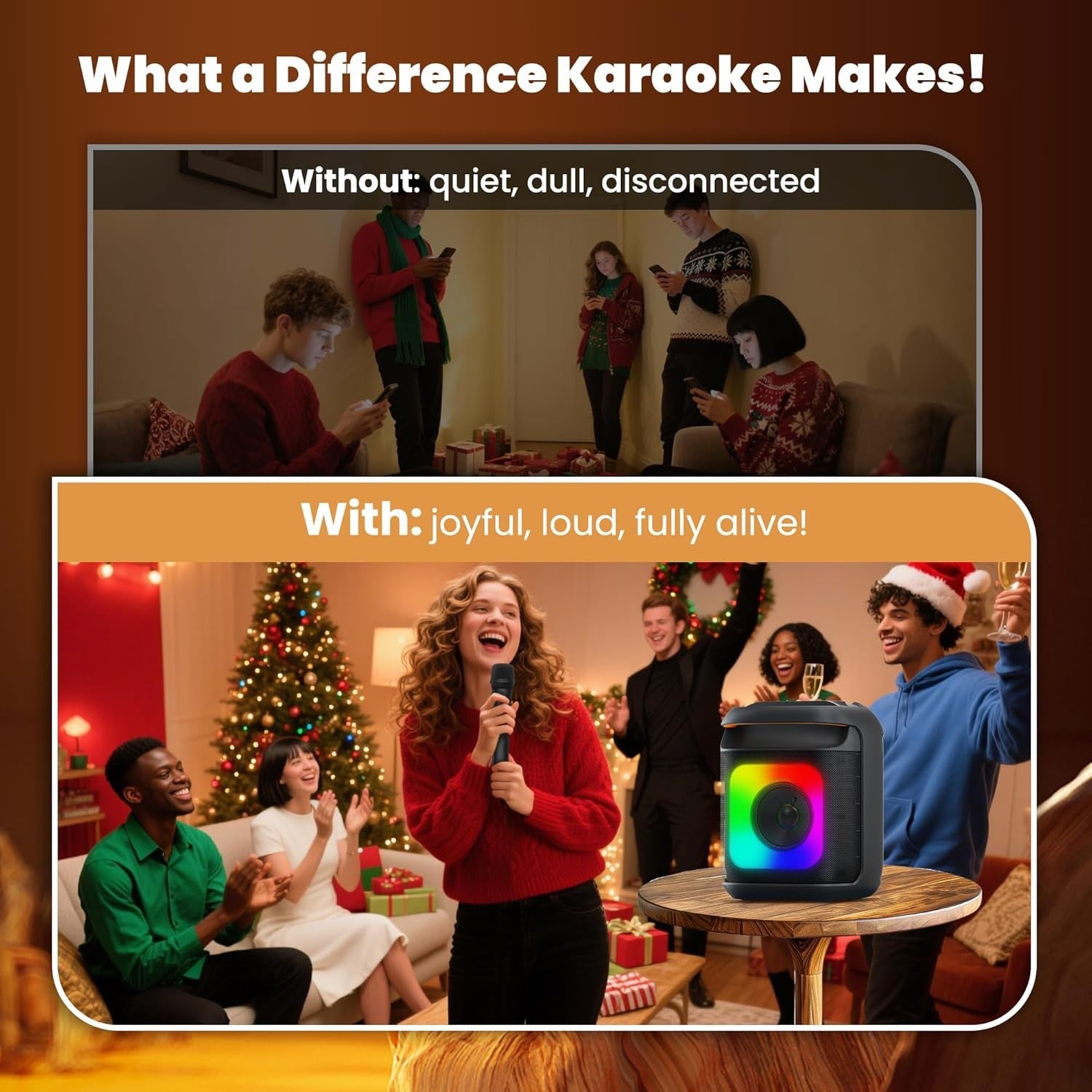 Portable Karaoke Machine 2 Microphones Bluetooth Speaker for TV
