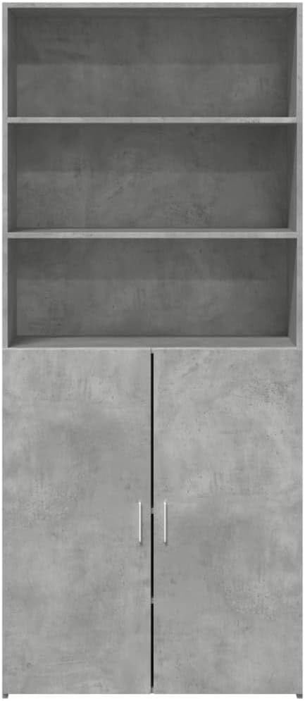 Modern Concrete Grey Storage Cabinet with Doors & Shelves for Living Room