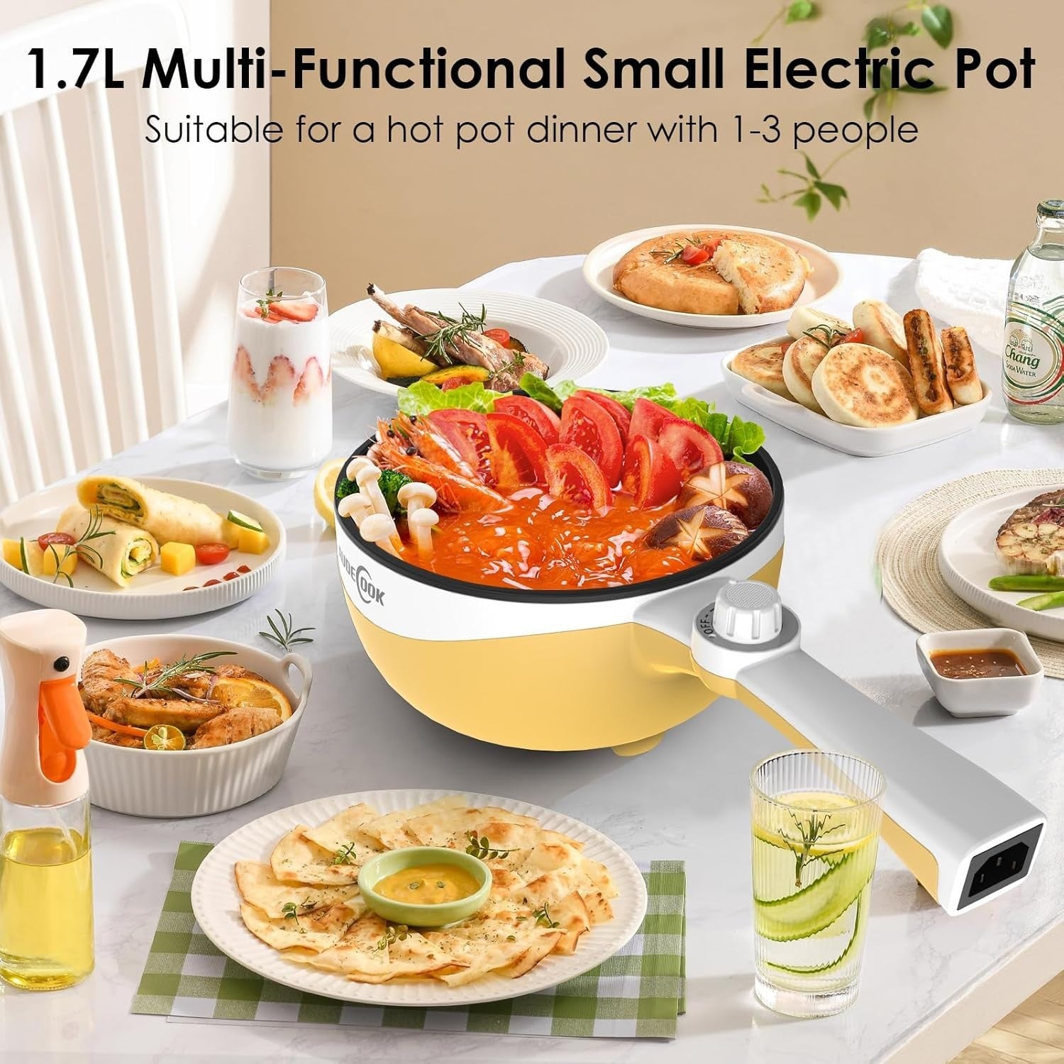 Mini Electric Hot Pot Cooker Nonstick Rapid Ramen Soup Pan 1.7L Travel