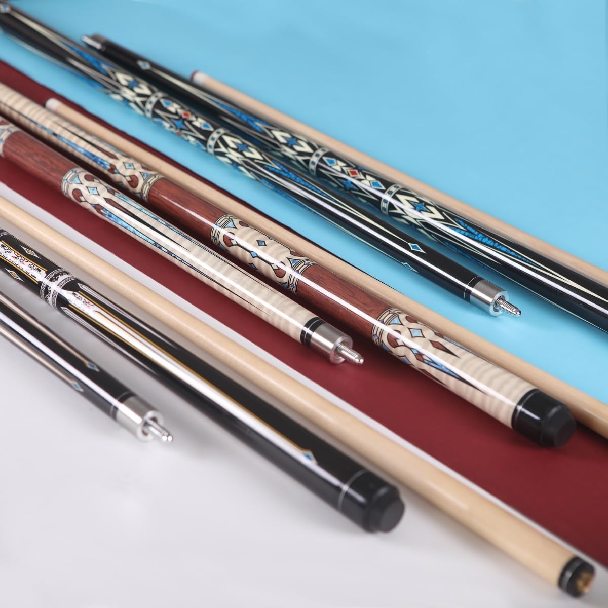 58in 2 Piece Maple Pool Cue 13mm Leather Tip 19/20oz Gift Kit