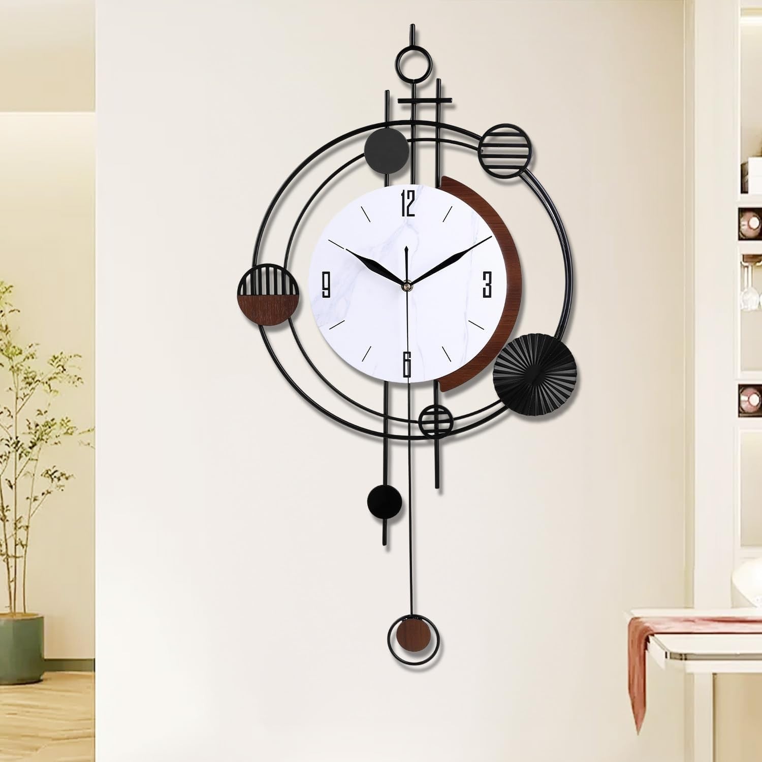 37×71cm Black Pendulum Wall Clock – Silent Quartz Modern Large Decorative Design