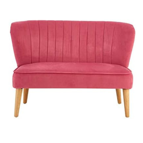 Soft Pink Kids 2-Seat Velvet Sofa, Plush Padded Arm, Compact 87x50x61cm