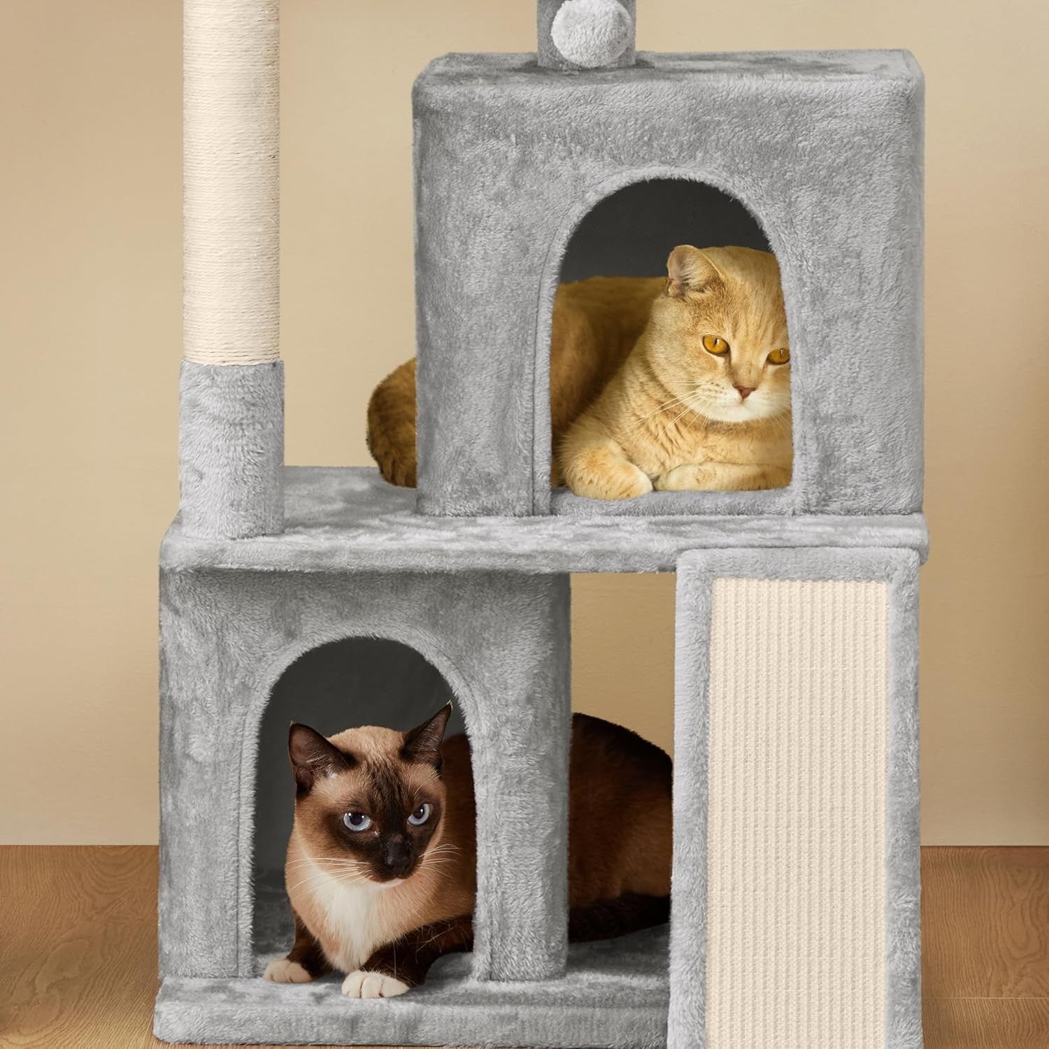 106cm Cat Tree Tower Multi Level Double Condo Scratching Post Light Grey