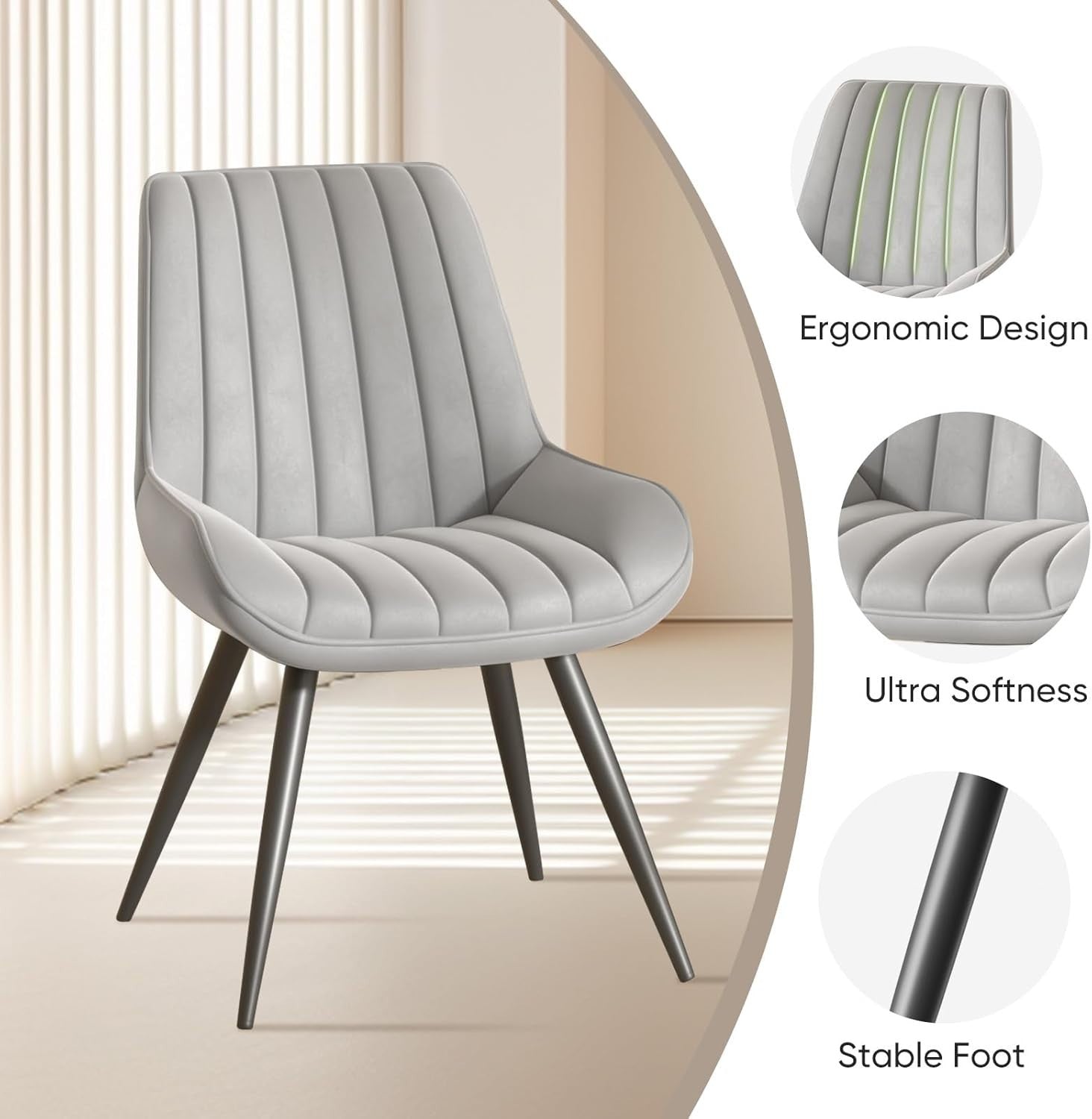Modern Upholstered Dining Chairs Set of 4 | Thick Cushions, Metal Legs
