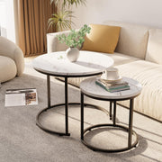 Nesting Coffee Table Set 2 Round Black Marble Metal Frame Living Room Furniture