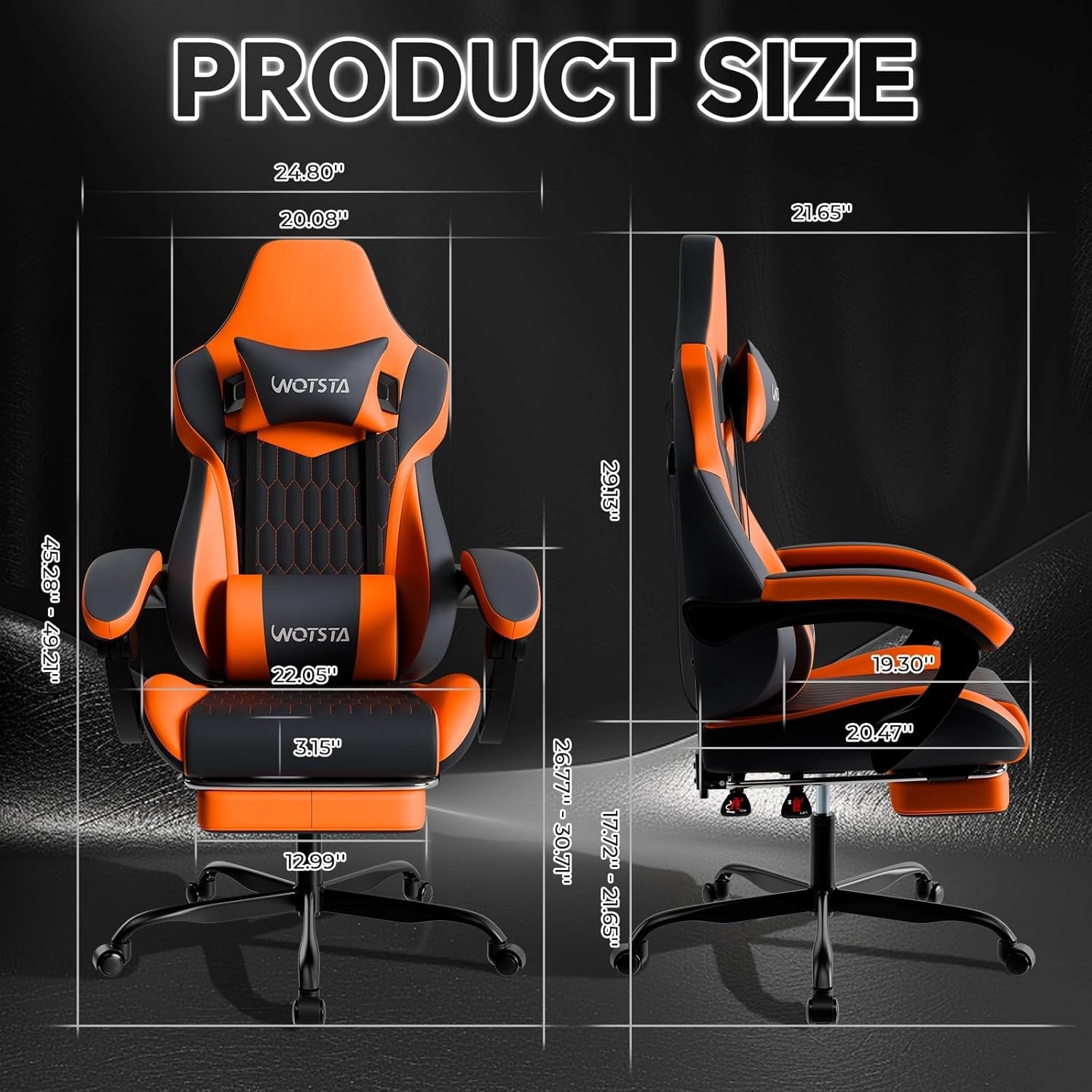 Ergonomic Gaming Chair w/ Footrest & Lumbar Support Black Orange