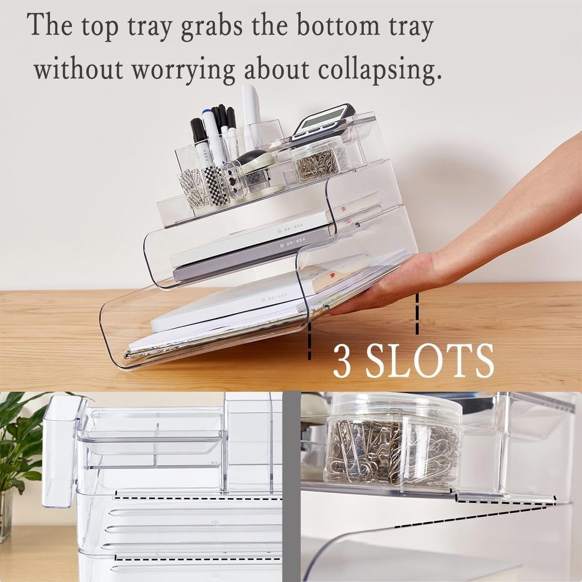 Desk Organizer with Letter Trays & Pen Holder – Stackable Office Storage