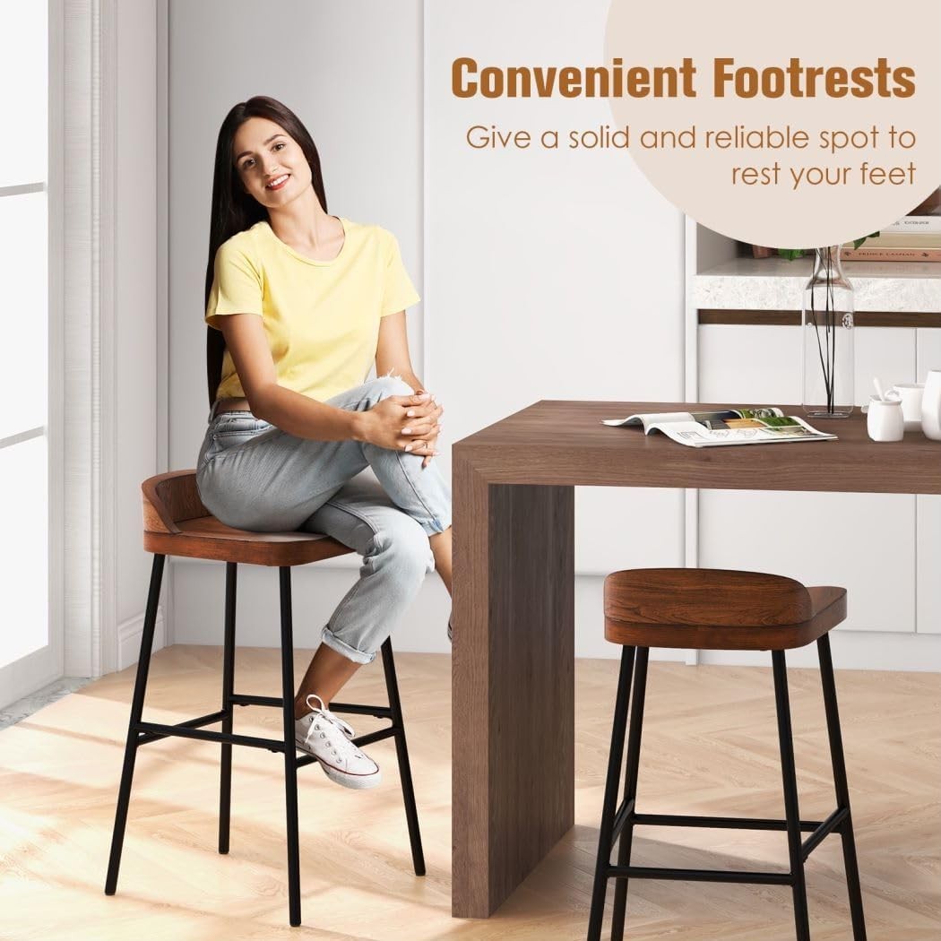 Walnut Bar Stools Set of 2 – Wooden Counter Chairs with Footrest