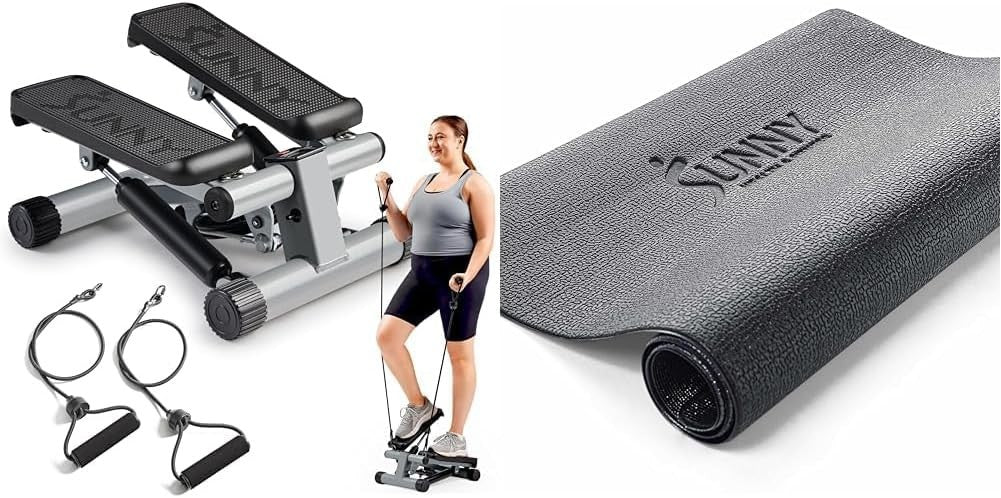 Mini Stair Stepper w/ Resistance Bands + Extra-Small Floor Mat, Quiet Hydraulics