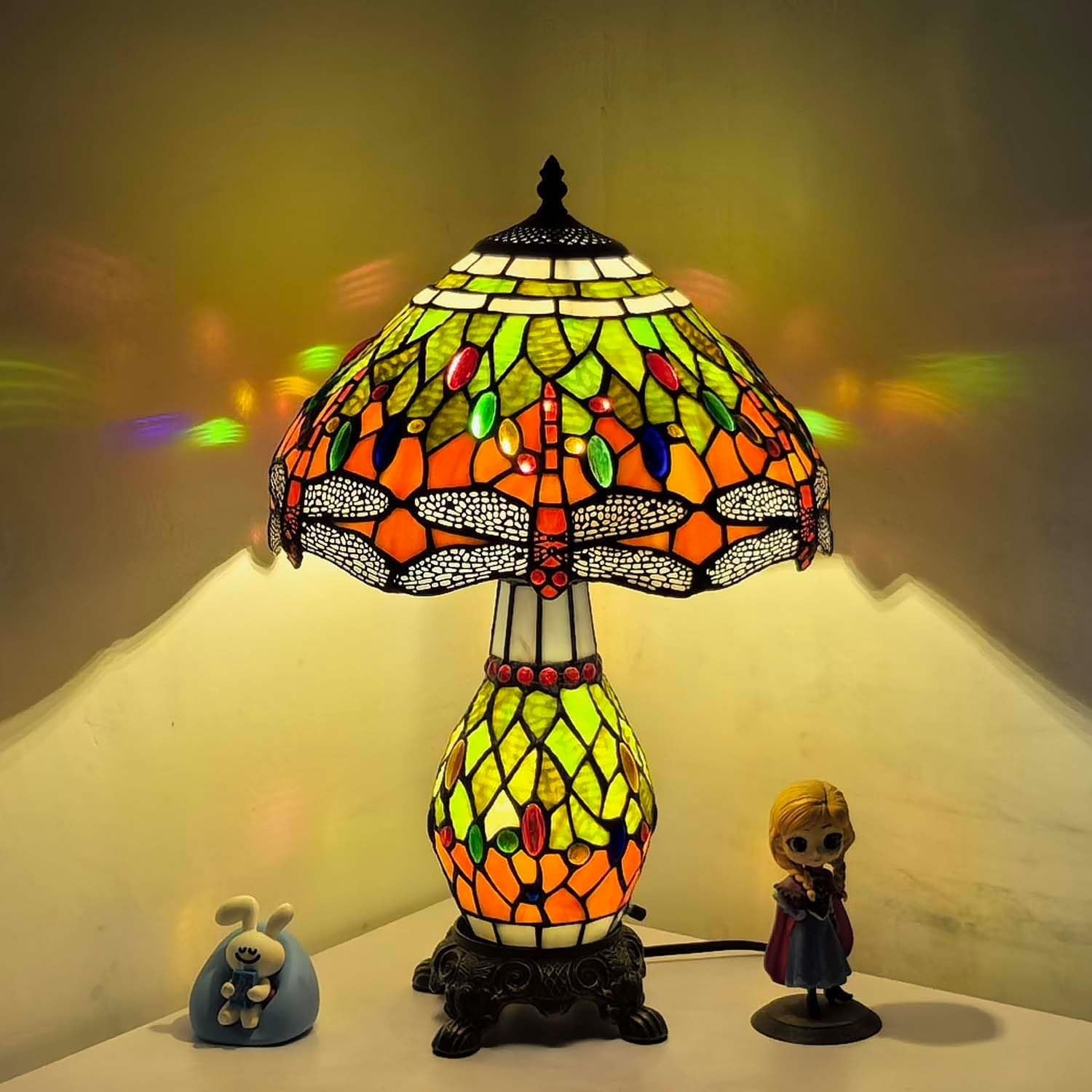 Dragonfly Tiffany Table Lamp 19” Tall Handmade Stained Glass Light