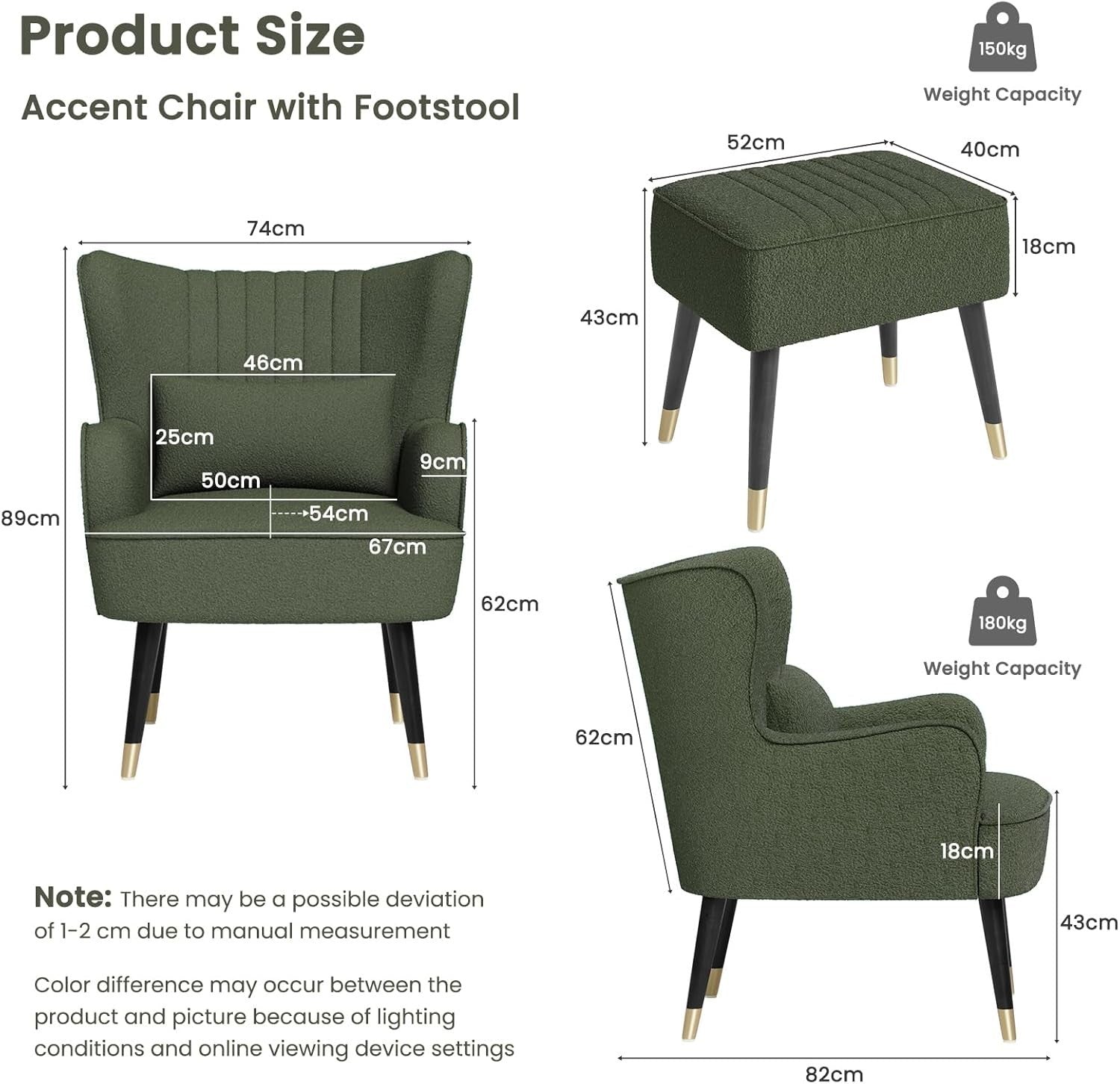 Teddy Fleece Armchair with Footstool, Lounge Chair for Bedroom Office