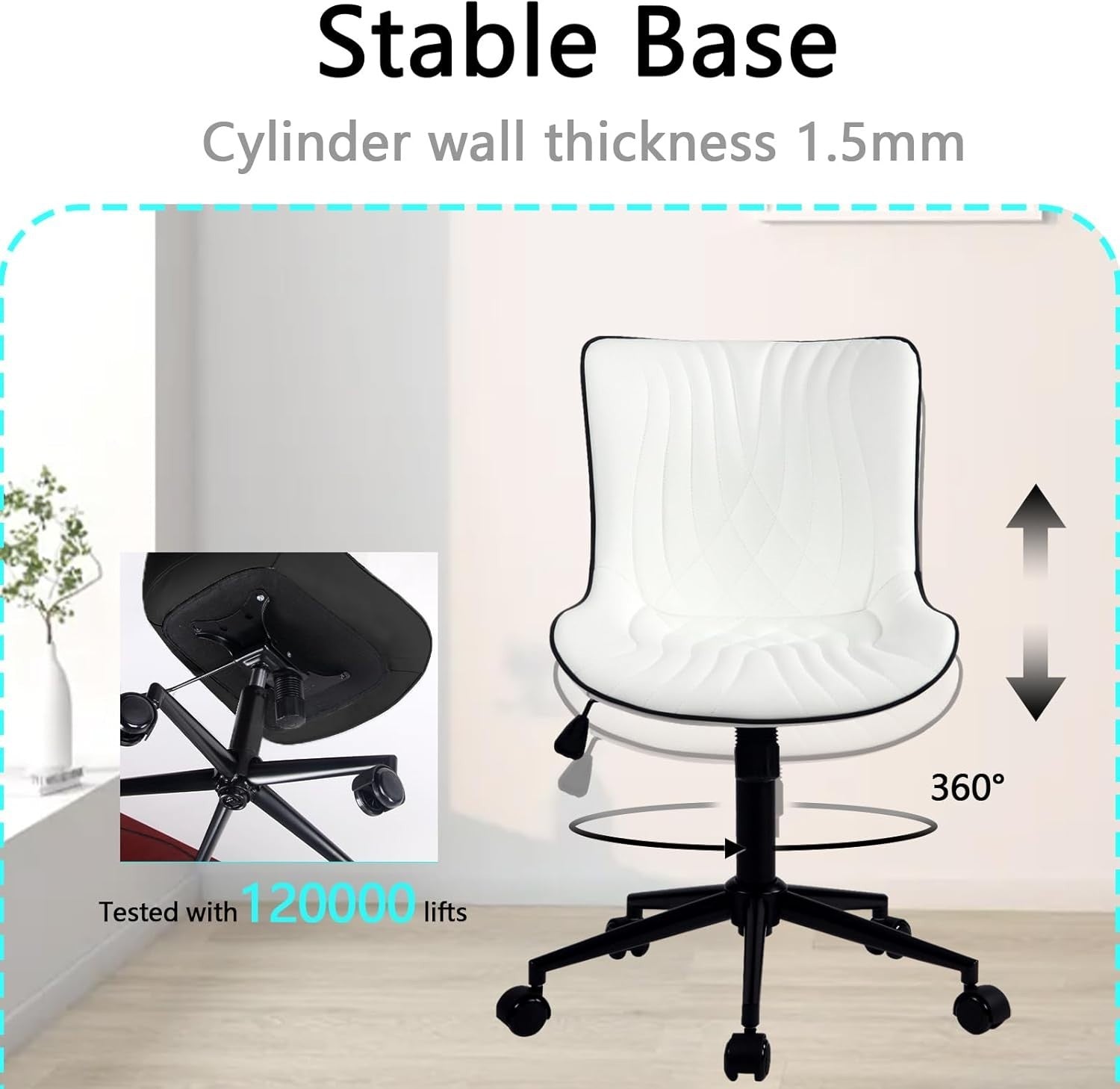 Ergonomic Office Chair White Faux Leather Desk Chair Adjustable Swivel Wheels