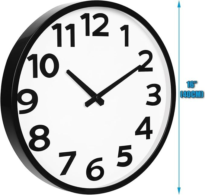 Large 40cm Silent Wall Clock | 3D Numbers | Modern Easy-Read Home Office Decor