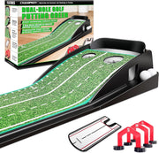 Dual Hole Golf Putting Green Indoor Trainer Mat w Mirror Gates