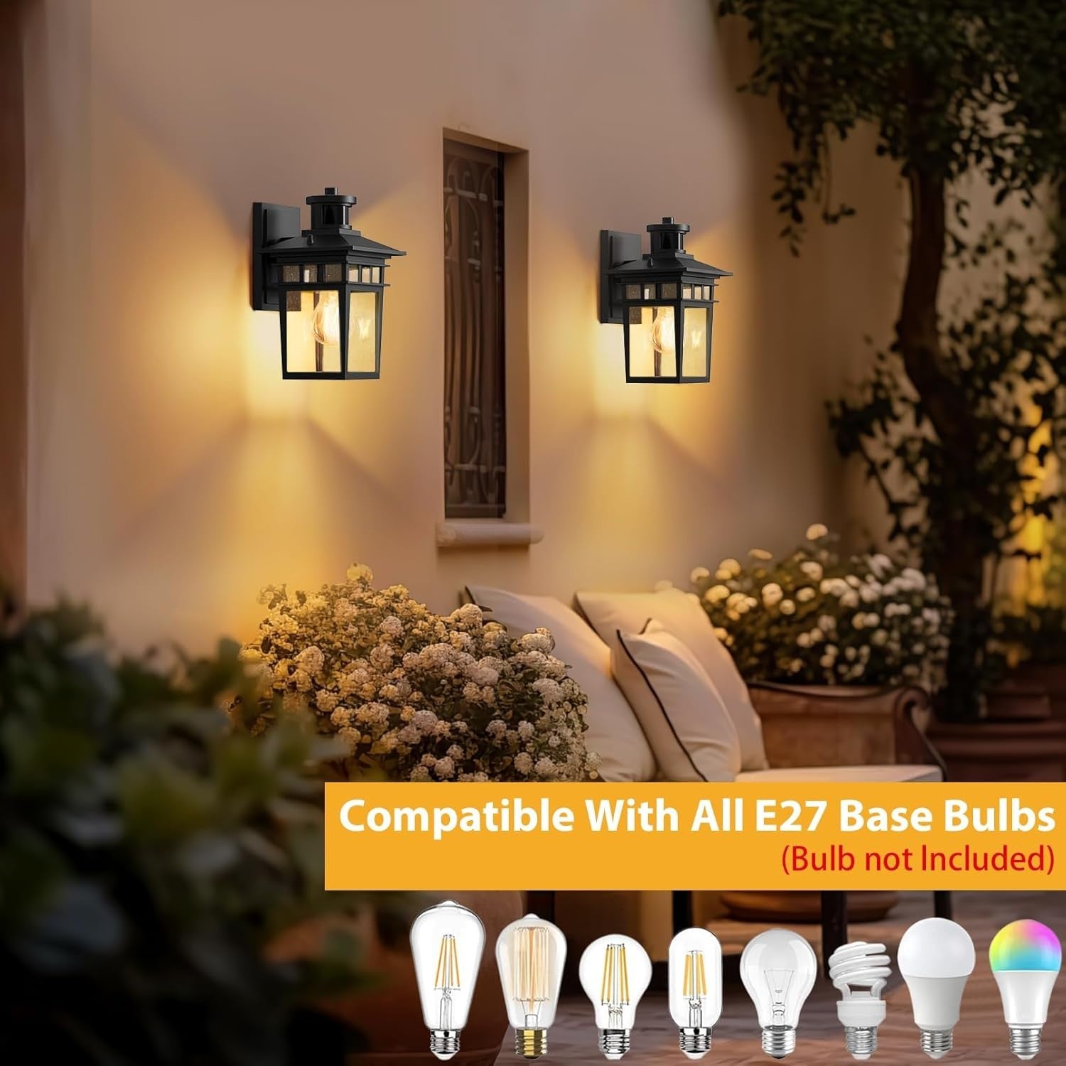 Motion Sensor Outdoor Wall Light Dusk to Dawn Waterproof Lantern E27