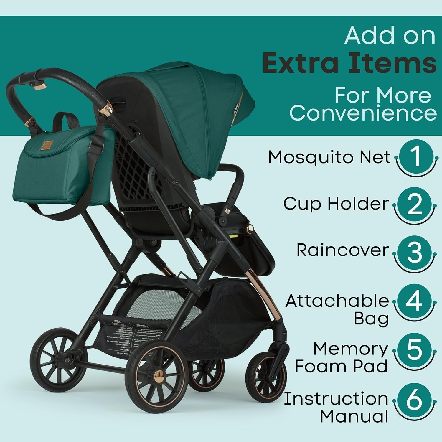 Baby Pushchair Reclining Seat Smooth Suspension Compact Stroller Green