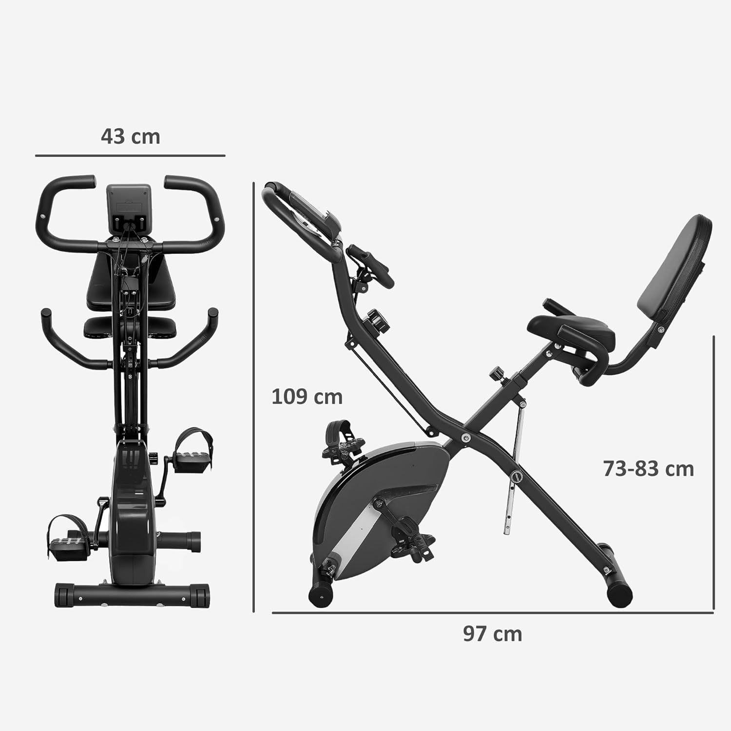 5-in-1 Folding Exercise Bike Upright/Recumbent 8-Level Magnetic LCD Bands