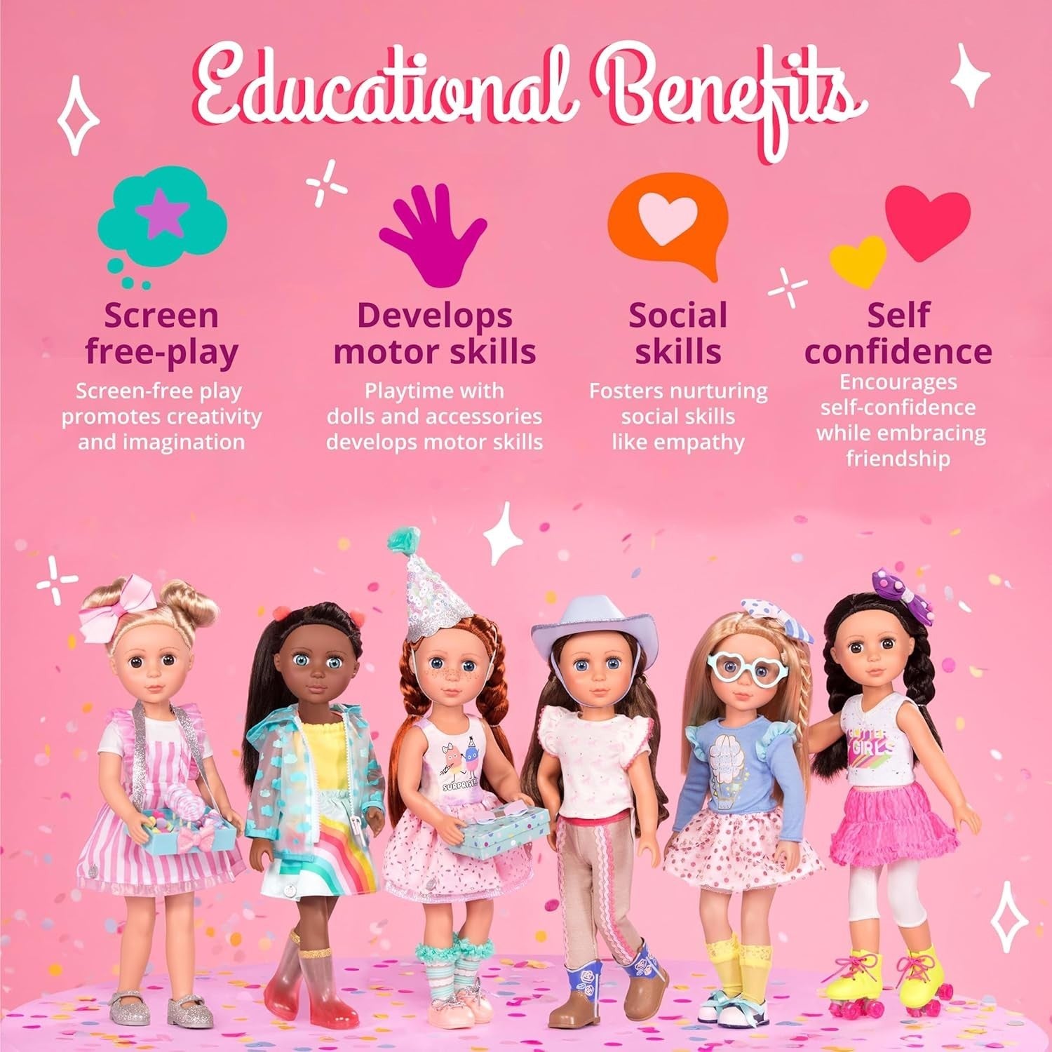 14in Poseable Fashion Doll Brown Hair Blue Eyes Pink Dress Toy