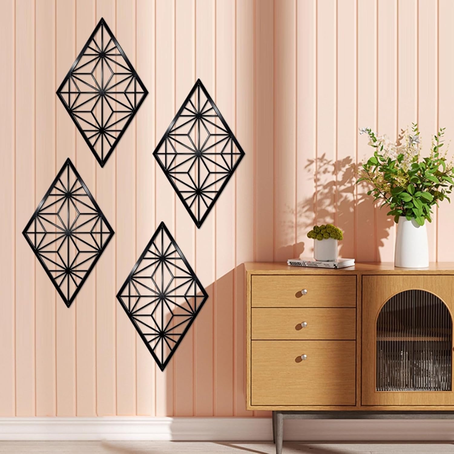 Modern Abstract Metal Wall Art Set Minimalist Geometric Hanging Decor Black