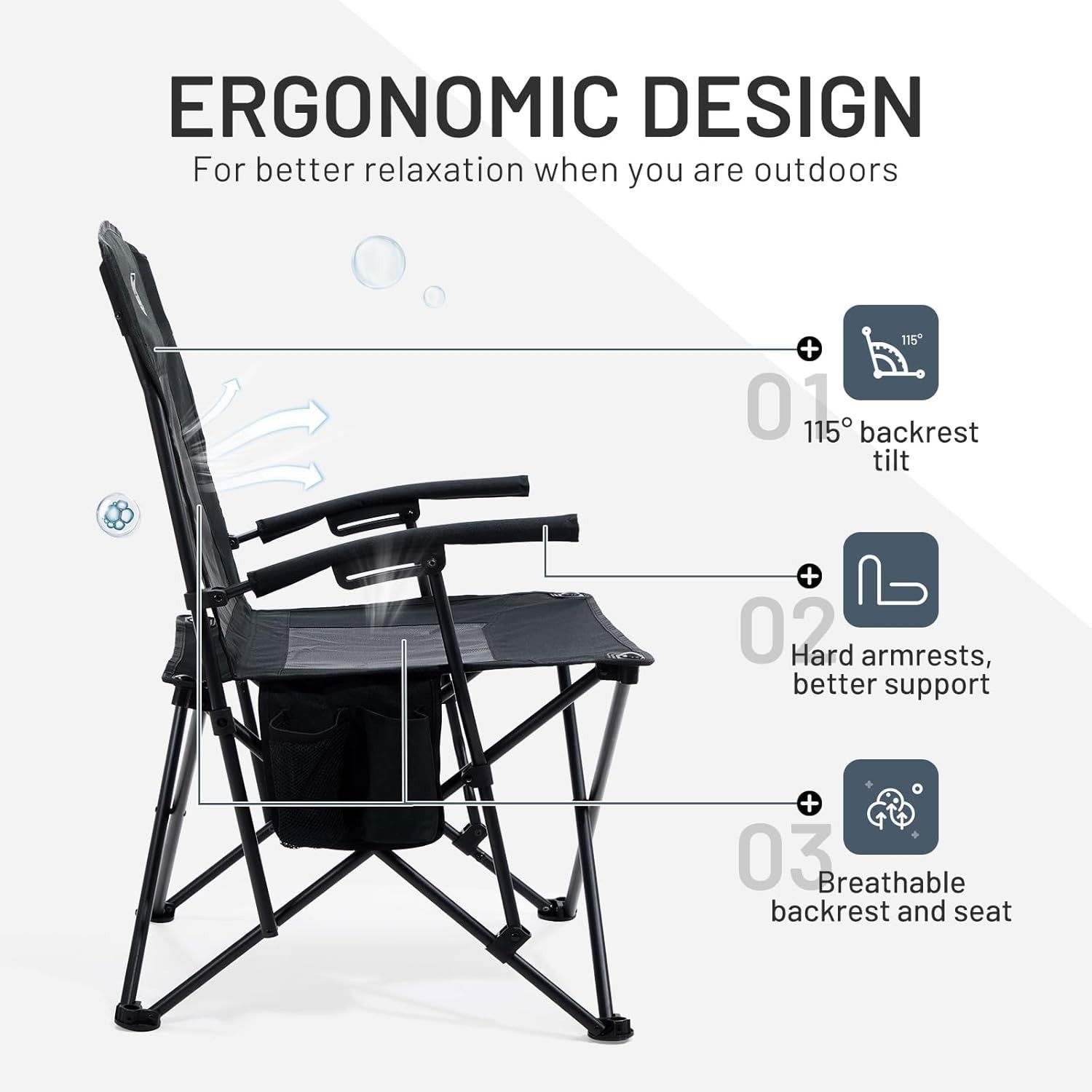 2x Folding Heavy Duty Camping Chairs 150kg Mesh Back Outdoor Garden BBQ