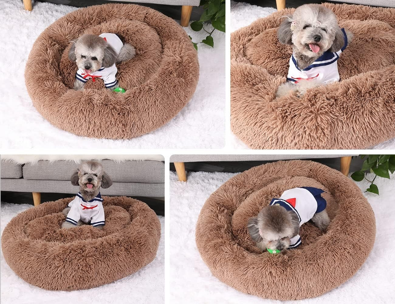 Donut Calming Dog Bed Washable Plush Non Slip Anti Anxiety