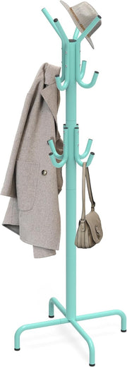 Standing Coat Rack with 12 Hooks | Turquoise Metal Hat & Scarf Organizer