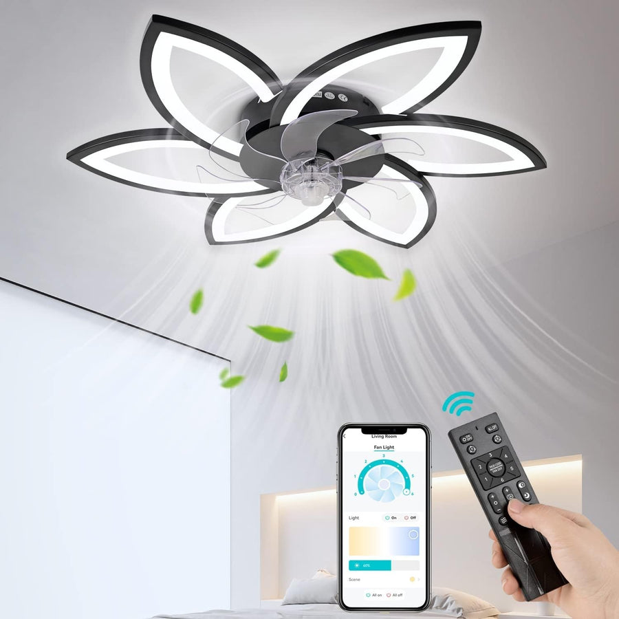 30.7" Ceiling Fan with Light, 6 Speeds, Stepless Dimming, Remote & App Control