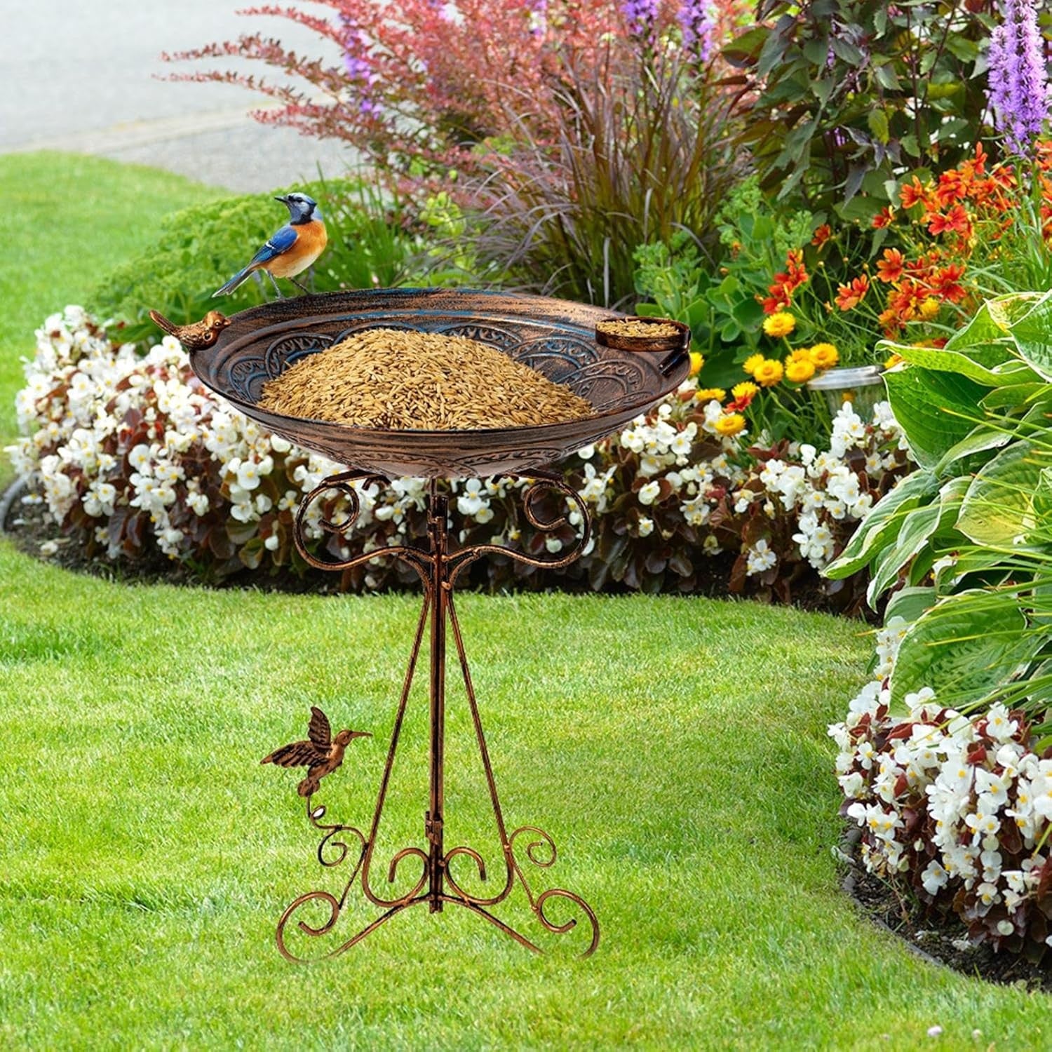 Elegant Bronze Bird Bath Feeder Garden Decor Heavy Duty Metal Tripod Base