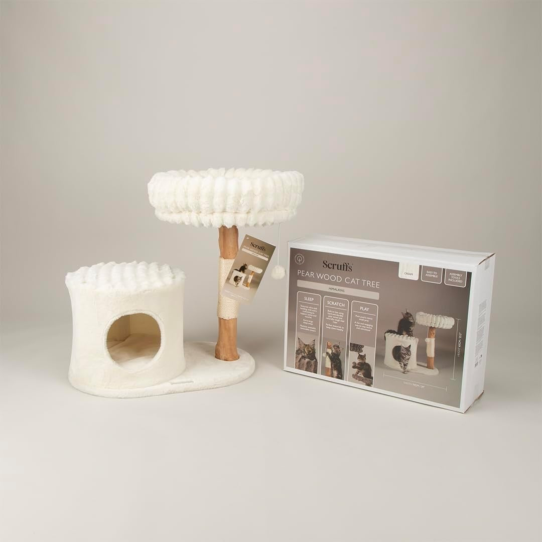 Cat Scratching Tree with Condo Perch Plush Bed Natural Wood Indoor Tower