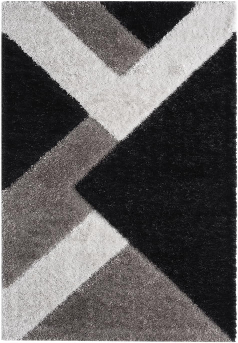 Black Grey Shaggy Rug 120x170cm Soft Non Shed Modern Living Room Carpet