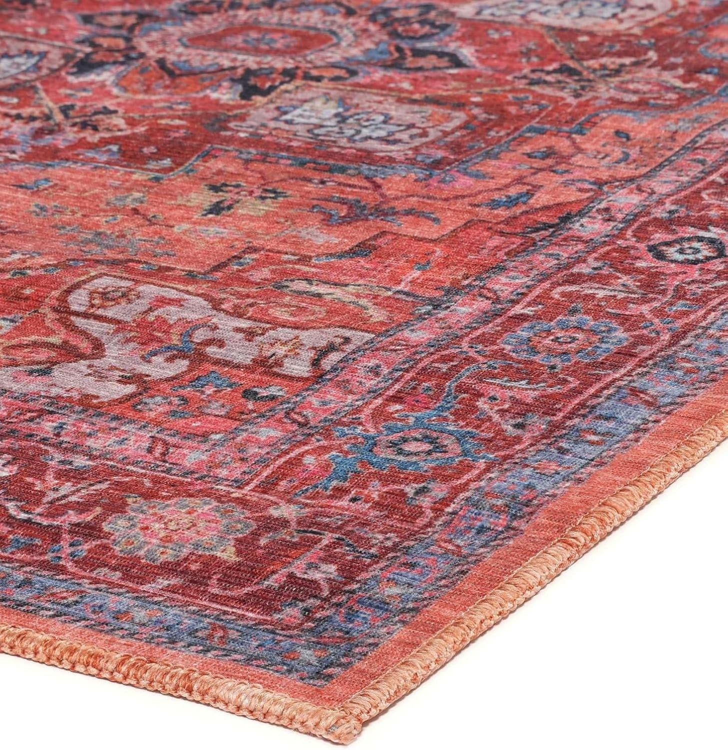 Large Oriental Area Rug 300x400cm Red Blue Low Pile Machine Washable