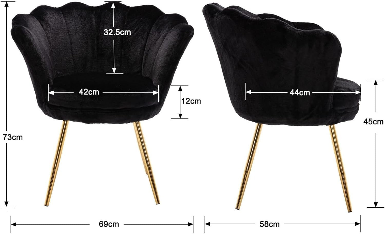 Black Velvet Lounge Chair Gold Legs | Petal Back Armchair for Bedroom