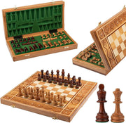 42cm Handcrafted Wooden Chess Set RUBY | Sculpted Pieces | Luxury Foldable Board