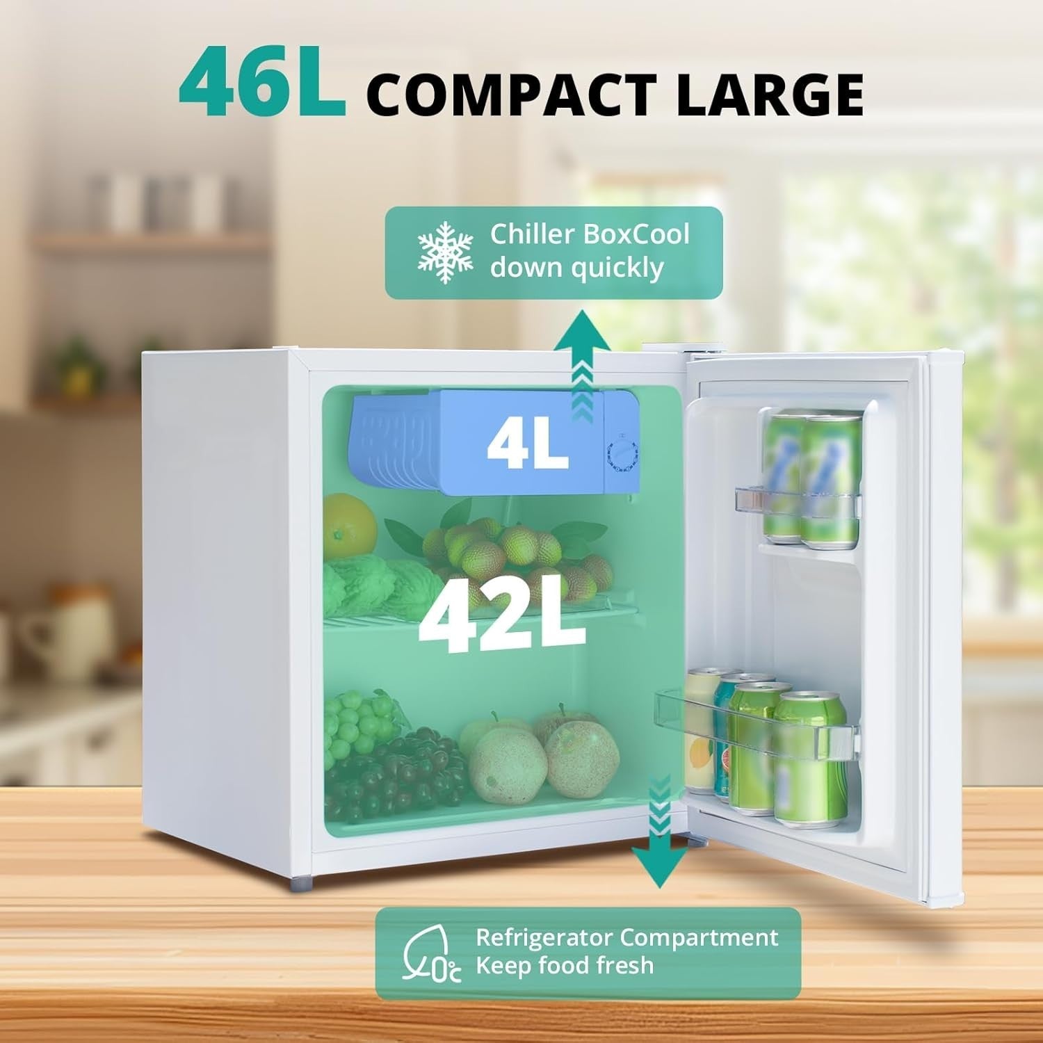 Mini Fridge 46L Compact Desktop Refrigerator Quiet Energy Efficient White