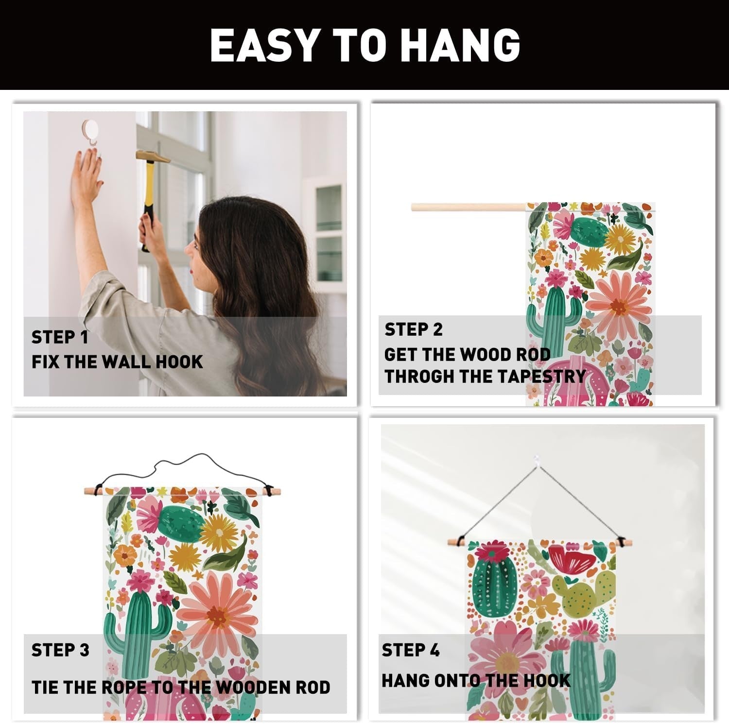 2 Pack Boho Floral Wall Tapestry Vertical Decorative Set