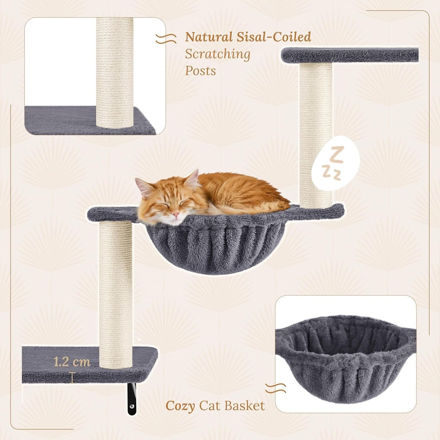Wall Mounted Cat Shelves Climbing Set with Scratching Posts Perches Dark Grey