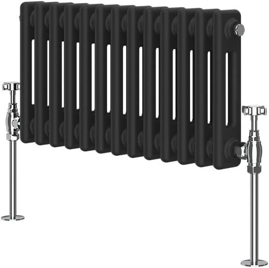 Horizontal Cast Iron Radiator 300x605mm Double Panel Black Heating