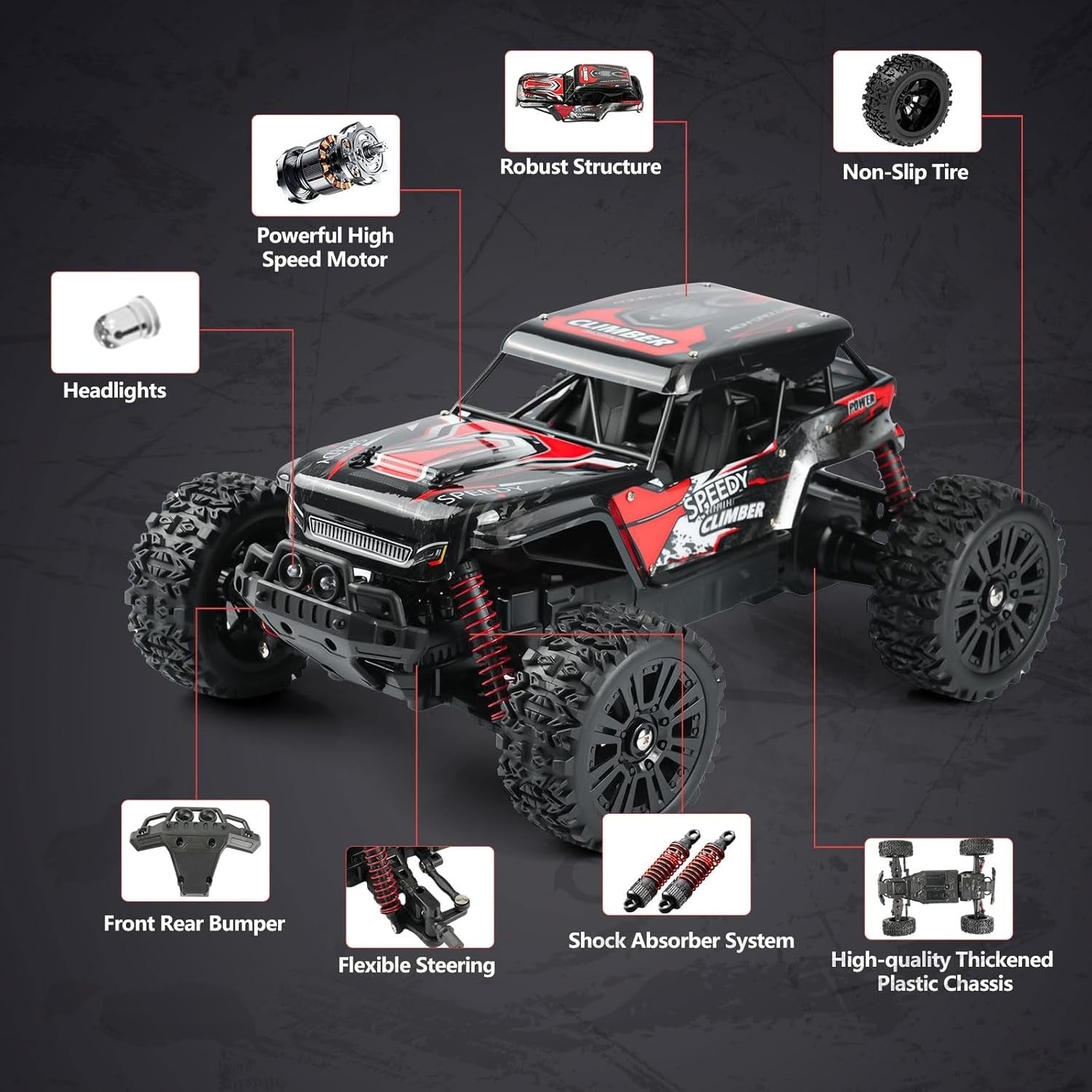 1:14 DIY RC Truck 25KM/H 2WD Off-Road Car with Lights & 2 Rechargeable Batteries