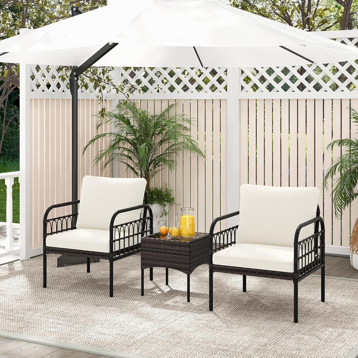 Outdoor 3PC Patio Bistro Set Metal Frame Sofa Table Cushions Garden Furniture