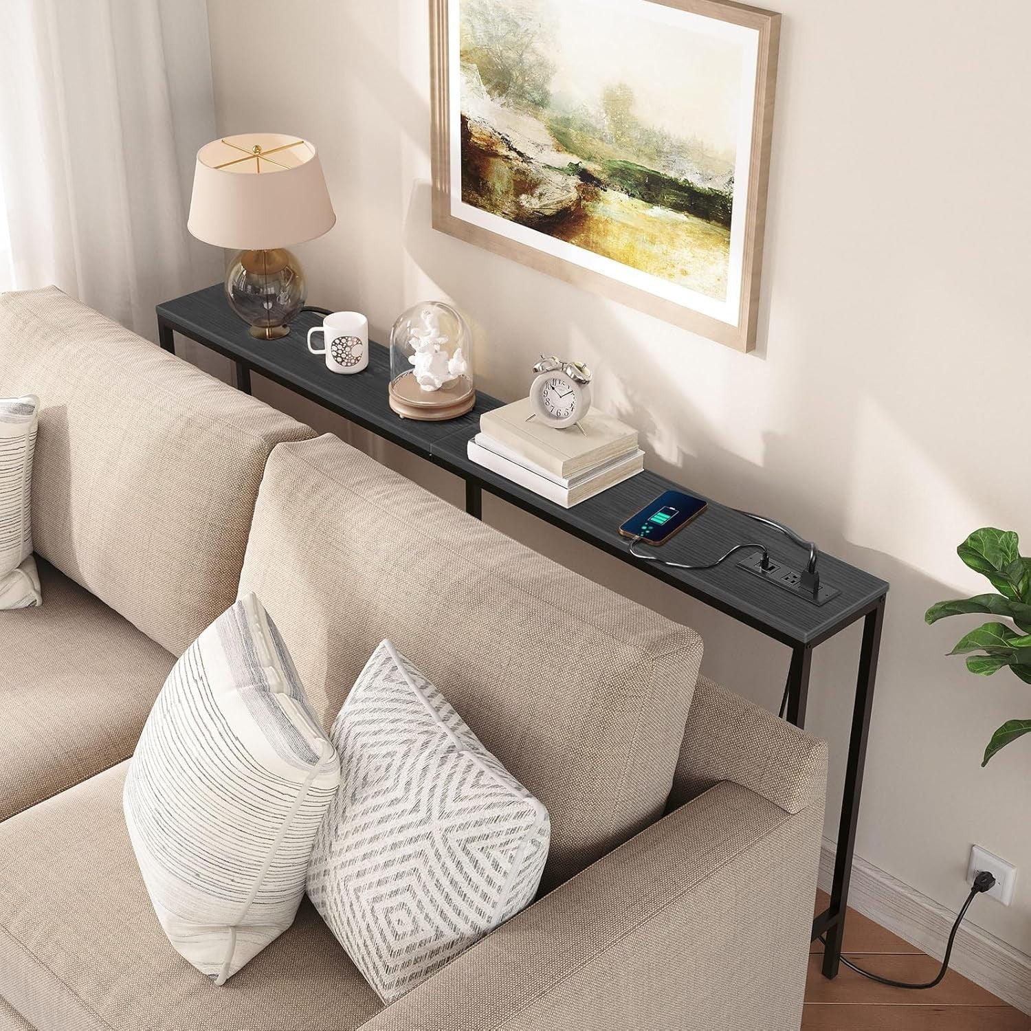 160cm Narrow Console Table with USB & Plug Sockets – Ideal for Hallway